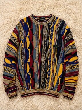 COOGI Multicolor Knit Sweater in Yellow, Blue, Red, Black, Tan